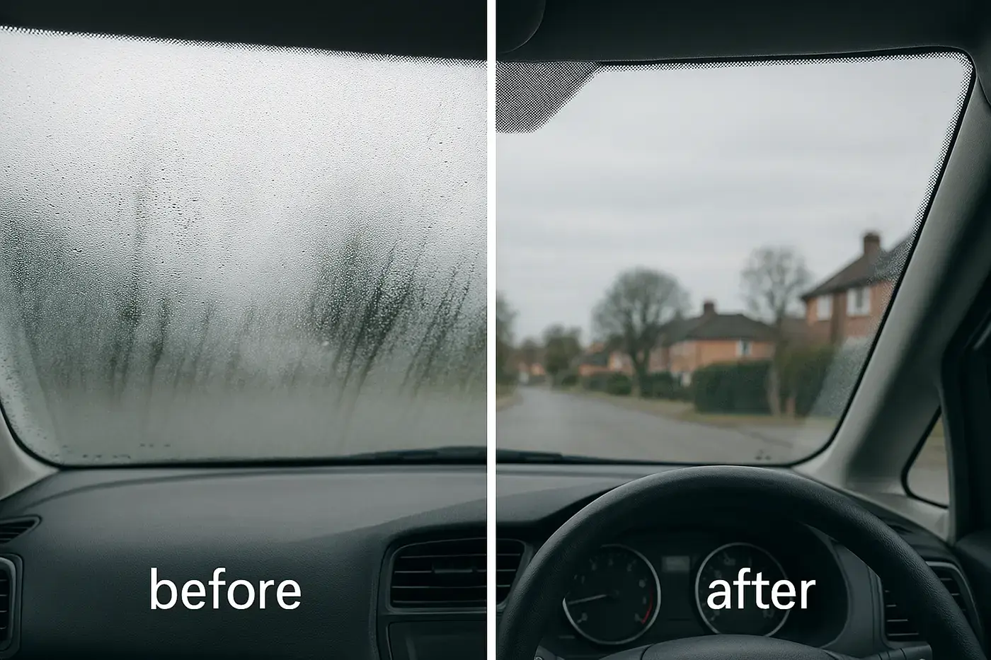 Windscreen condensation, before/after